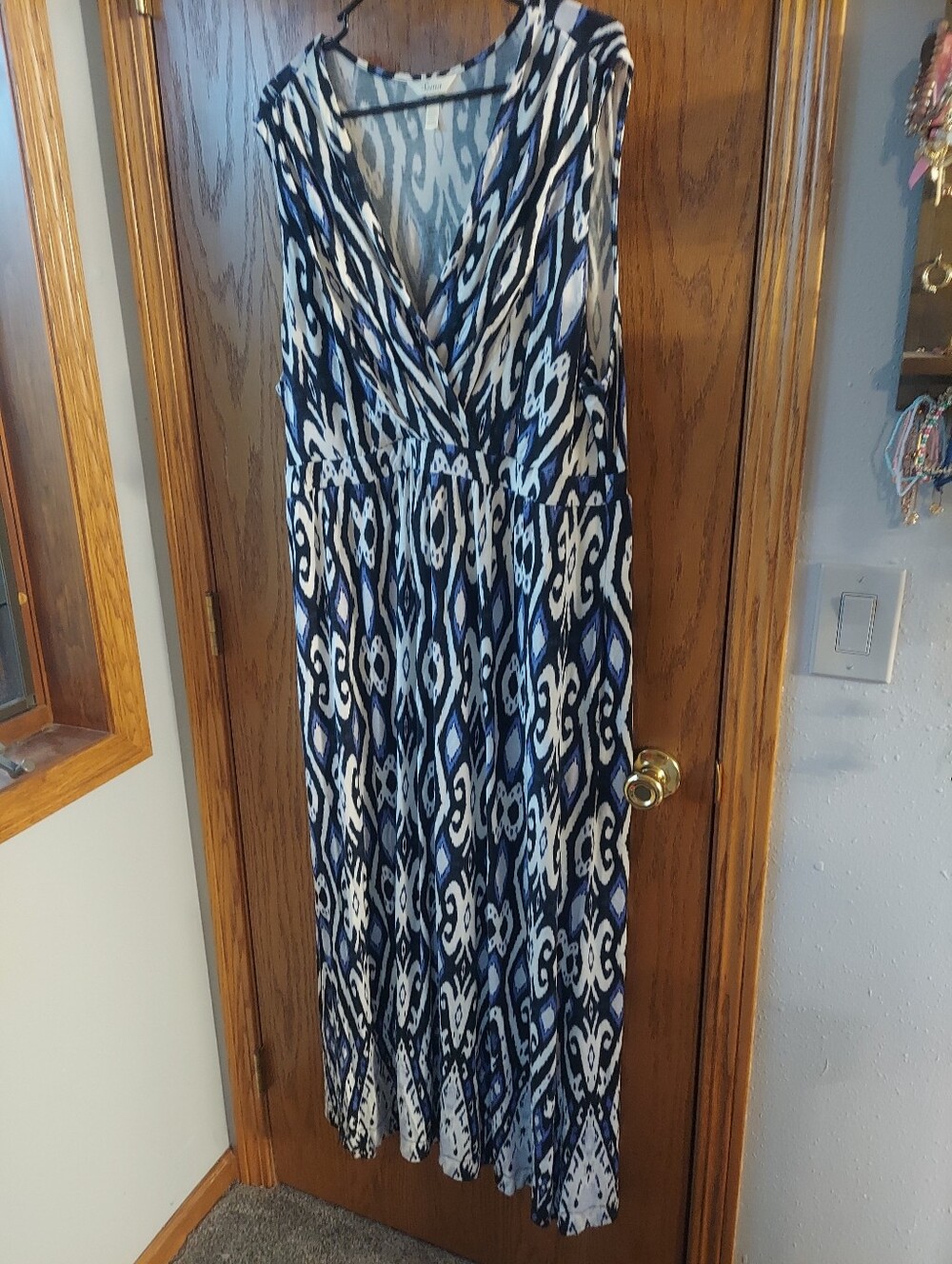Soma Geometric Ikat Sleeveless Maxi Dress V-Neck Faux Wrap Size XXL
